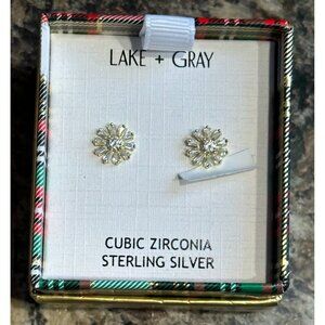 NEW Lake + Gray CZ Gold Plate 925 Sterling Silver Flower Daisy Stud Earrings